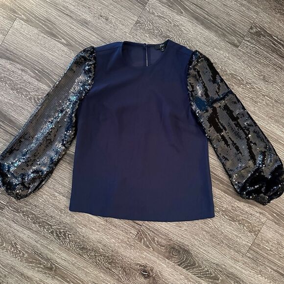 J. Crew Sequin-sleeve crepe blouse - Picture 1 of 7
